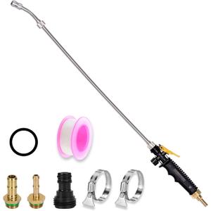 29'' Sprayer Wand Replacement, 1/4" & 3/8" Brass Barb Universal Stainless Sprayer Wand with Shut off Valve, Adjustable Watering Wand with 2 Hose Clamps & 1 Tape