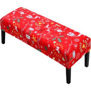 YISUN Christmas Dining Bench Covers, Stretch Printed Christmas Bench Covers, Anti-Dust Removable Bench Slipcover Washable Bench Seat Protector Cover for Dining Room, Bedroom, Kitchen (Red)