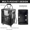 Reusable Grocery Bag with 5 Heave-Duty Wheels, Large Capacity Rolling Tote Bag Waterproof Foldable Shopping Trolley for Groceries, Camping, Laundry, Apartment, Beach Trip, Black, Large