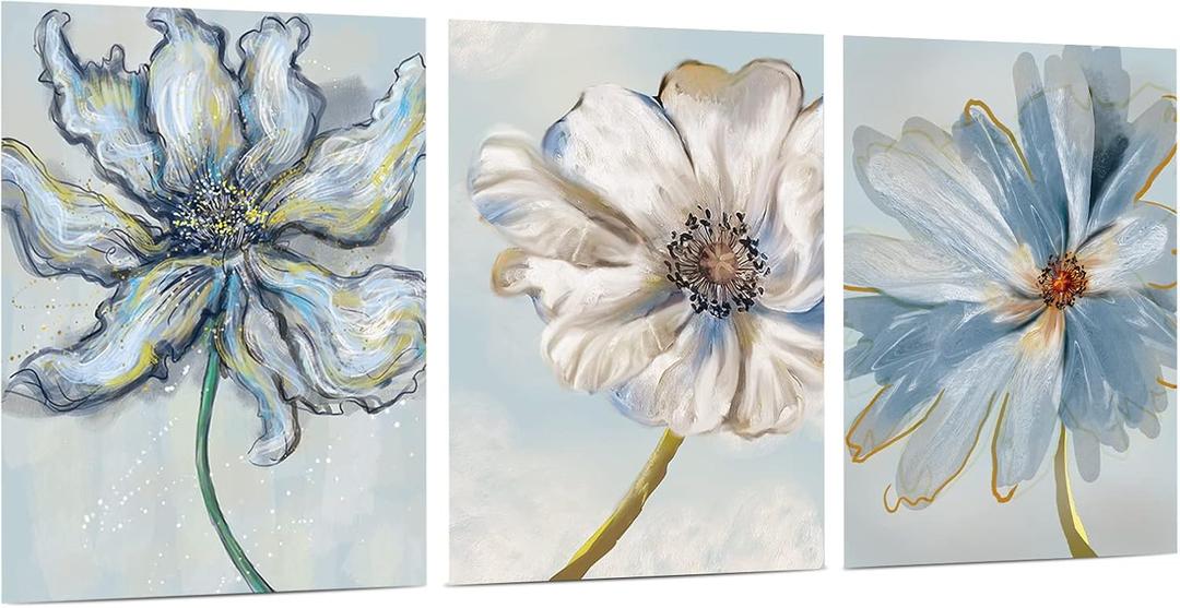 Acoustic Wall Art Acoustic Panels, 16X12 Inches Sound Proofing Padding, 3 Piece Acoustical Soundproof Wall Panels, Self Adhesive Noise Dampening Panels, Sound Absorbing Panels for Home Office (Blue Flower)