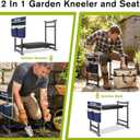 Garden Kneeler and Seat with Umbrella, 2-in-1 Foldable Gardening Stool with Adjustable Bracket, Detachable Tool Bags, Heavy Duty Kneeling Pad for Gardening (Beige Blue)