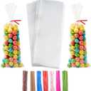 Volanic 100PCS Clear Treat Bags 5X11 Inches OPP Cello Cellophane Flat Bag With Colorful Twist Ties For Wedding Gift Candy Cookie Bakery Dessert Wrap
