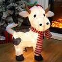 Lulu Home 21" H Christmas Yard Decoration, 3D Pre-lit Cow with 35 Warm White Lights, Light Up Diary Cattle Wearing Scarf & Santa Hat for Xmas Indoor Outdoor Holiday Lighted Display