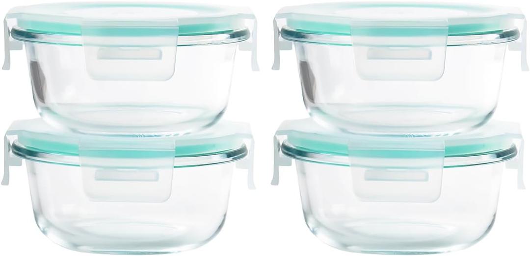 4 Piece 6.8 oz Borosilicate Glass Containers, BPA-Free, Food Storage Containers with Lids, Leak-Proof Glass Jars for Meal Prep, Leftovers and Sauces, Safe for Oven, Freezer & Microwave