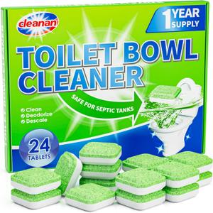 Toilet Bowl Cleaner Tablets, Leaves Bowl Sanitary, Freshens, Deodorizes, Descales & Repels Tough Stains, Helps Prevent Limescale Buildup, Safe for Septic Tanks, 24 Pack 1 Year Supply