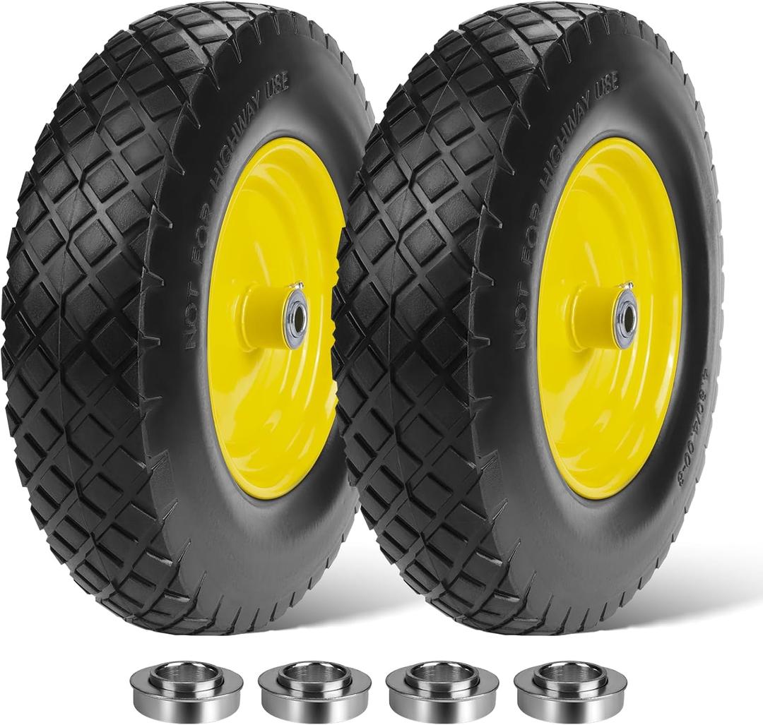 Taifa 2 PCS 16 Inch 4.80/4.00-8 Rubber Solid Flat Free Tires and Wheels, with 5/8'' & 3/4'' Bearings, Air Less Wheel for Wheelbarrow/Wagon/Hand Truck/Trolley/Garden Cart etc.