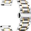 BINLUN Stainless Steel Watch Band  20mm  Adjustable Metal Link Watch Bracelet with Straight & Curved Ends for Business Daily Wear Men & Women (Silver-Gold)