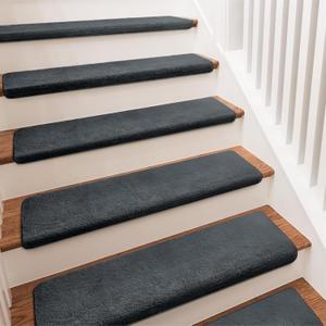 PURE ERA Bullnose Carpet Stair Treads Ultra Plush Dark Gray 2 Pcs, 36 x 9.5 inch