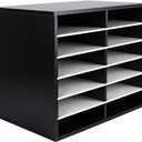 EasyPAG 12 Compartments Wooden Literature Organizer with Adjustable Shelves, 6000 Sheets Capacity Paper Organizer, Classroom Mailbox and Mail Sorter for Teachers and Office, Black/White