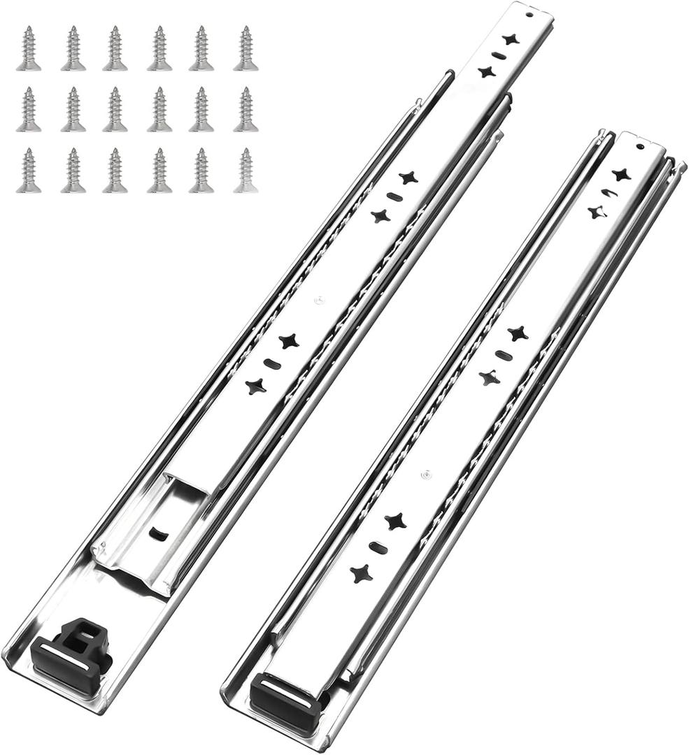 1 Pair 32 Inch 260 Lb Capacity Heavy Duty Drawer Slides with Screws,Full Extension 3 Fold Ball Bearing Stainless Steel Side Mount Undermount Drawer Rails,20",22",30",32",34",36",38",40"