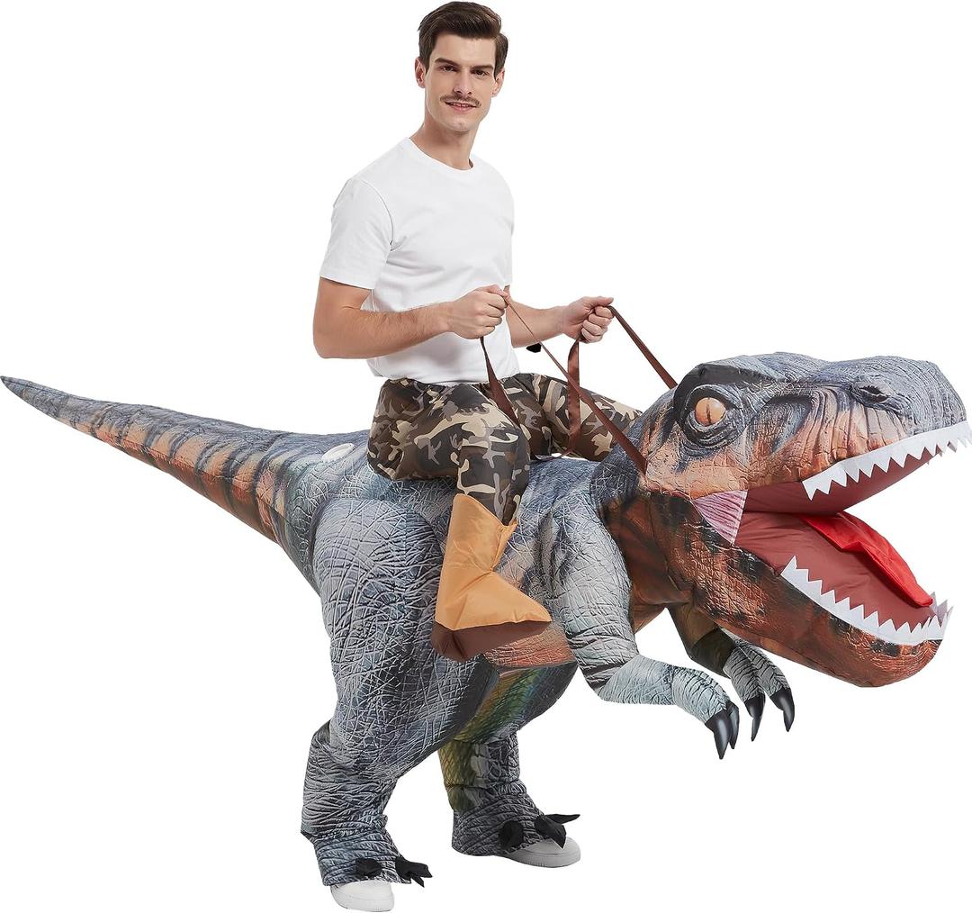 One Casa Inflatable T Rex Costume Adult, Blow Up Dinosaur Suit, Ride On Halloween Costumes for Men Women (72INCH)