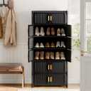 Shoe Rack, 7 Tier Shoe Storage Cabinet with 6 Doors, 21 Pair Plastic Shoe Cabinet with Waterproof, Outdoor Shoe Shelves Organizer for Entryway, Bedroom, Hallway,Living Room, Black