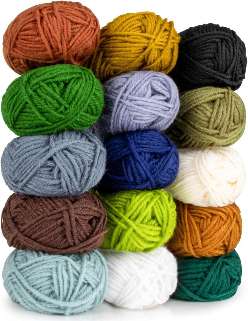 15 Pack x 20g Acrylic Yarn - Soft Knitting Yarn for Crocheting for Crafts Skeins for Crocheting DIY Bulk for Handicraft Knitting Scarves Ideal Gift for Beginners and Adults (VINTAGE STYLE)