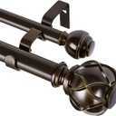 KAMANINA 1 Inch Double Curtain Rods for Windows 36 to 72 Inches (3-6 Feet)Bronze Heavy Duty Double Curtain Rod, Telescoping Drapery Rod with Netted Texture Finials (36-72", Antique Bronze)