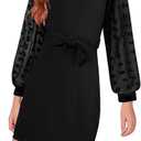 Girls Dress Kids Mesh Long Sleeve Dresses Self Belted Elegant Bodyco, 9-10 Years, Black