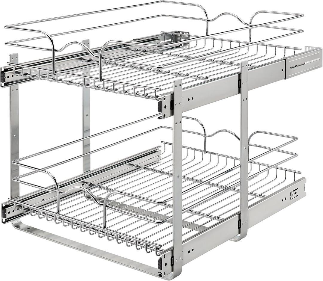 Rev-A-Shelf 2-Tier Kitchen Cabinet Pullout Shelf and Drawer Organizer Slide Out Pantry Storage Basket in Multiple Sizes, 18 x 22 In, 5WB2-1822CR-1, Chrome 