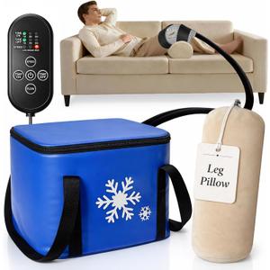 Ice Machine for Knee After Surgery with Inflatable Leg Elevation Pillow, Portable Cold Therapy Machine with Timer & Compression Pad for Hip and Knee Replacement Recovery