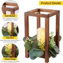6 Set/18 Pcs Wooden Wedding Lantern Centerpiece Include 6 Wooden Lantern Candle Holder 6 Flameless LED Candle 6 Eucalyptus Leaves Wreath for Centerpieces Wedding Table Party Farmhouse Decor