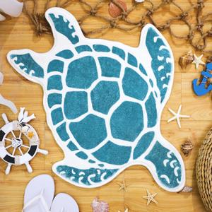 Haull Sea Turtle Bathroom Rug Beach Mats Rugs No Silp Turquoise Turtle Washable Cover Floor Rug Tropics Summer Ocean Theme Bathroom Mat for Door Living Room Bedroom Shower, 30.7 x 25 Inch(Blue)