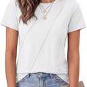 LUXVEER Women's Short Sleeve Tops Pleated Crewneck Loose Fit T Shirt Business Casual Dressy Work Shirts 2026 Summer Blouses (White, S)