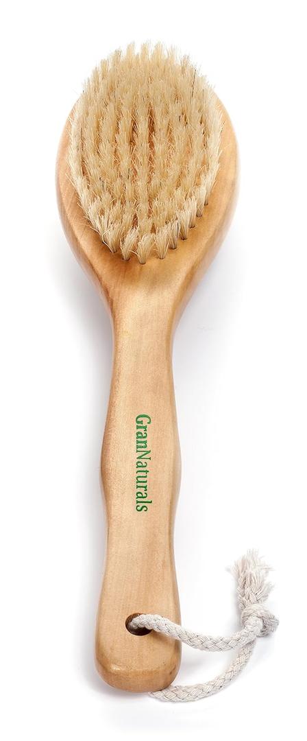 GranNaturals Dry Brushing Body Brush for Lymphatic Drainage + Cellulite Scrubber- Natural Bristle Skin Exfoliator for Body, Back, Legs, and Foot - Exfoliating Body Scrub for Ingrown Hair Bumps (1 Count (Pack of 1))
