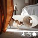 Cat Tunnel, 2-Way Collapsible Cat Tube with Interactive Peek-A-Boo Hole, Toy Ball, and Rope Ideal for Indoor Cats, Kittens, and Rabbits, Beige