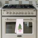 Pink Chinoiserie Christmas Kitchen Towels, Coquette Bow Christmas Tree Hand Towels for Bathroom, Preppy Grandmillennial Xmas Striped Decorative Dish Tea Towel, 16x24 Inch