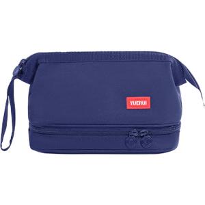 2 x Pencil Case - 2-Layer Large Capacity Aesthetic Pencil Pouch with Strong Zipper, Handheld Stationery Organizer Pen Case with Compartments for College, office, Travel, for Women Men (Navy)