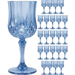 Plastic Wine Glasses Set, 7oz Vintage Goblets Shatterproof Unbreakable Reusable & Disposable, Drinking Glasses with Stem, for Wedding Outdoor Dinner Easter Party (24pcs, Blue)
