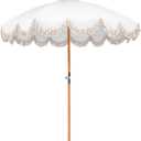 6.5ft Pagoda Beach Umbrella with Fringe, UPF 50+ Boho Umbrellas with Carry Bag, Premium Wood Pole Foldable Tassel Umbrella for Outdoor Garden Lawn Pool Yard Table
