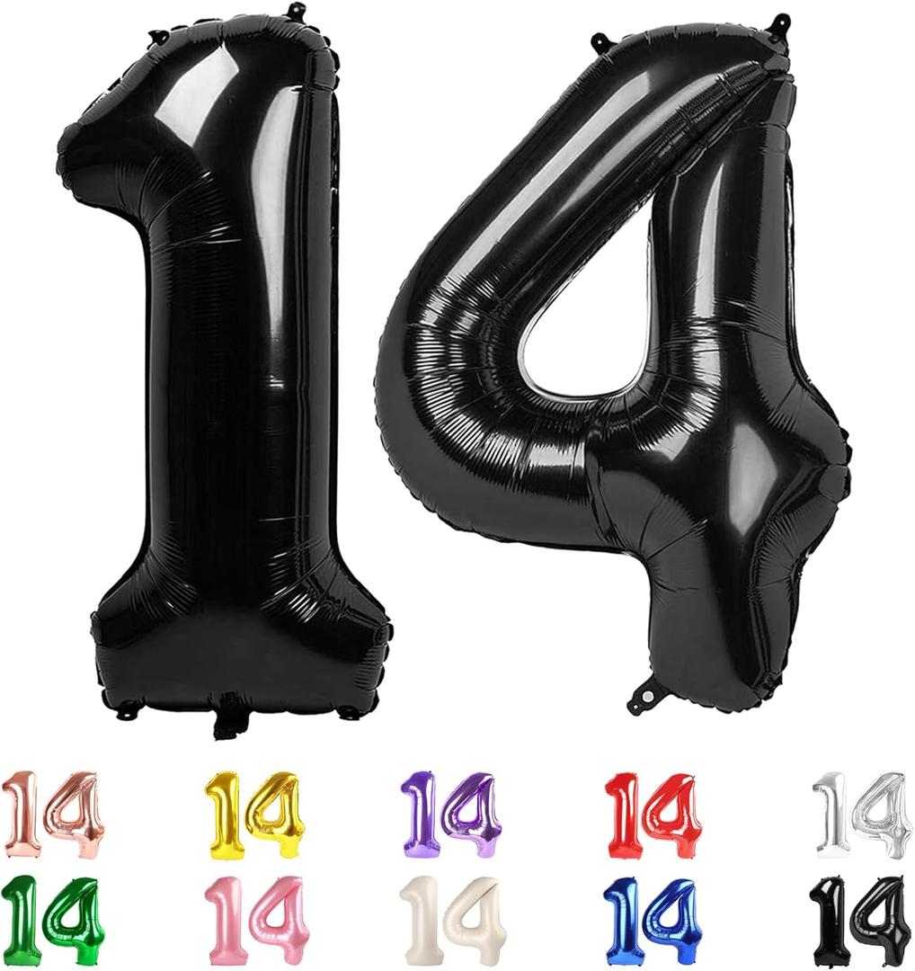 14 Balloon Numbers, Happy 14th Birthday Decorations for Girls Boys, 40 In 41st Black Balloons for Engagement, Wedding, Celebration Party, Graduations, Photo Shoot