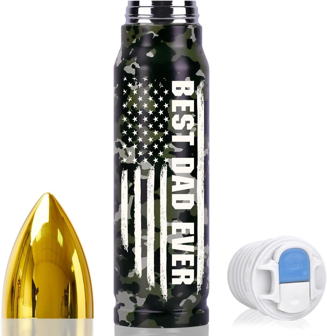 Fathers Day Gift for Dad Stepdad Grandpa from Wife Daughter, Personalized Fathers Day Dad Gifts 17oz Stainless Steel Tumbler on Birthday Valentines Anniversary Christmas Stocking Stuffers for Men (Camo Best Dad Ever)