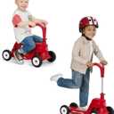Radio Flyer Scoot 2 Scooter, Blue/Red/Pink, for Kids Ages 1-4, Ride On Toy or 4-Wheel Kids Scooter, Durable Wheels and Frame, Converts Easily with Flip Deck, Toddler Ride On Toys