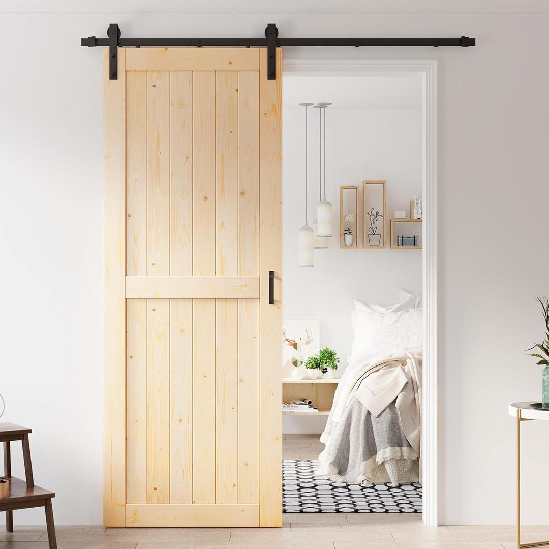 36x96 inch Sliding Barn Wood Door Slab with 6.6ft Hardware Kit, Requires Simple DIY Assembly