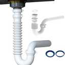 Flexible P Trap for Bathroom Sink, Flex Drain Pipe for Bathroom Sink Drain Kit and Kitchen Sink Drain Kit, 1-1/2" or 1-1/4" Expandable Sink Trap, Slip Joint or Direct Connection 1/2 Inch P Trap Kit