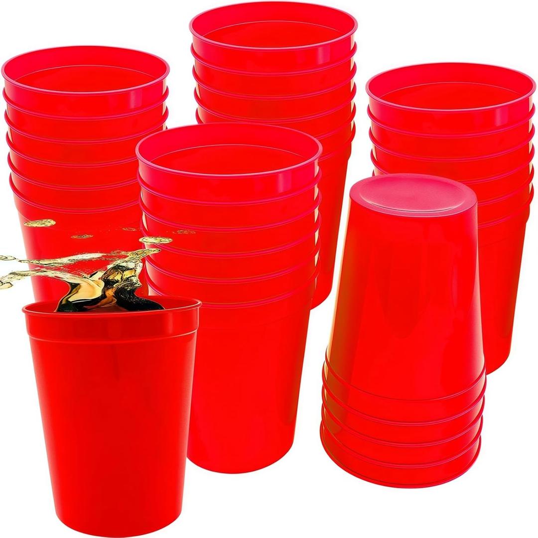 30 Pack Stadium Cups, 12 oz Plastic Tumblers, Reusable Party Cups, Red