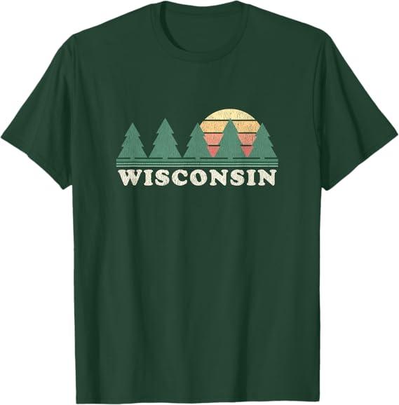 Wisconsin WI T-Shirt Vintage Graphic Tee Retro 70s Design T-Shirt, Green, Large