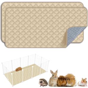 FunFurry Washable Guinea Pig Cage Liner - 2 Pack Reusable Washable Pee PadsWaterproof Guinea Pig Bedding for Small Animal - Rabbit Bunny Hamster Puppy (Cream, 24" X 47" - 2 Pack)