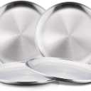 HaWare Toddlers Kids 18/8 Stainless Steel Plates, Durable Metal 304 Feeding 8in Dishes for Serving/Snack/Camping, No Plastic and Dishwasher Safe - 4 Pack