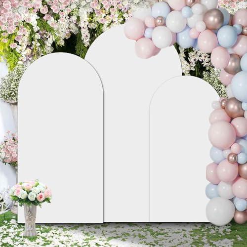 Wedding Arch Covers Stretchy Backdrop Fabric Set of 3,Round Top Decoration Arch Spandex Balloon Backdrop Stand for Birthday Party Baby Shower Wedding 7.2FT,6.6FT,6FT White