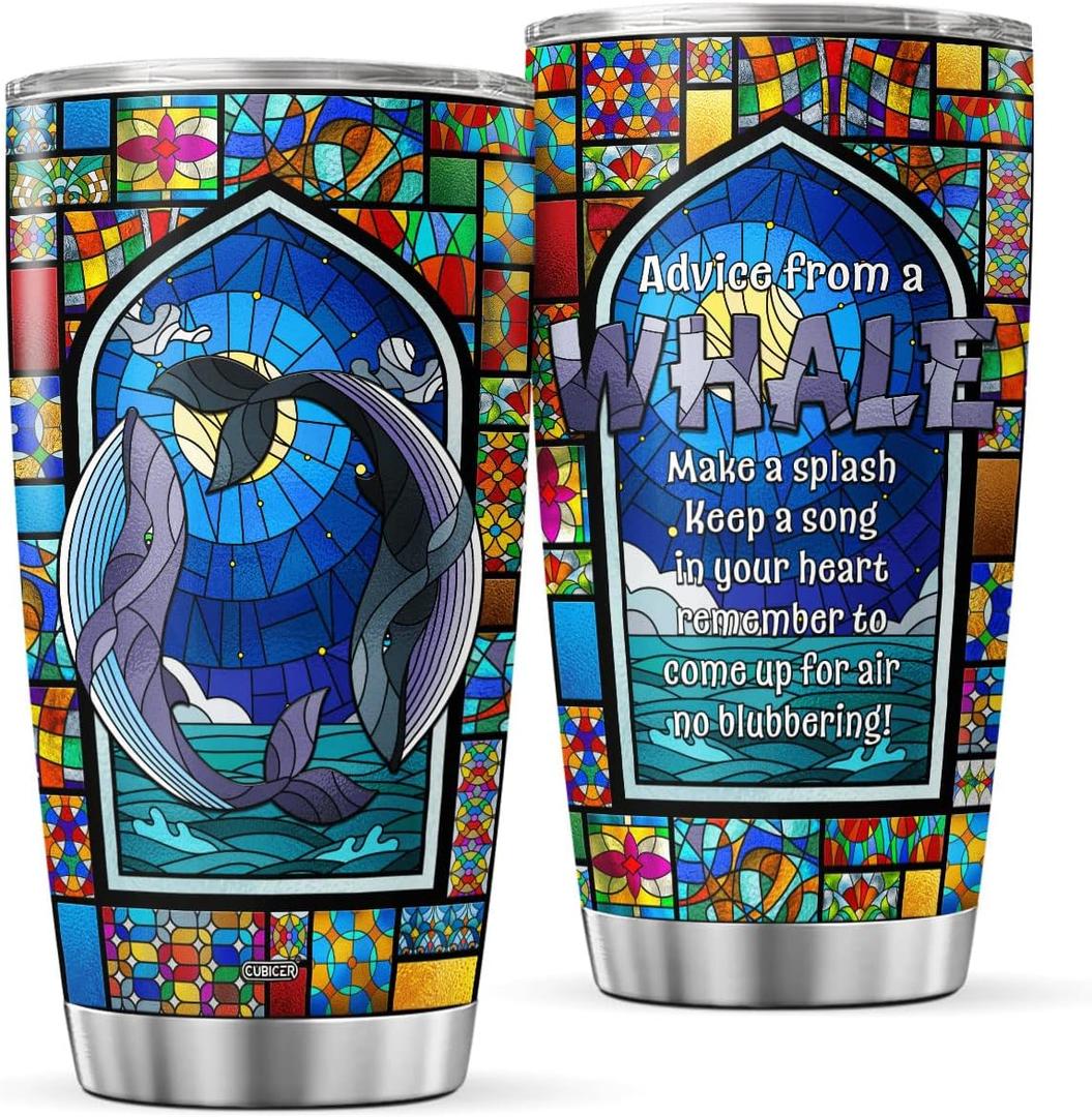 CUBICER Whale Stainless Steel Tumbler Tail Coffee Mug 20 Oz Gifts For Women Cute Travel Coffee Mugs Kitchen Decor Accessories Beluga Water Bottle Inspirational Cups Insulated Cups