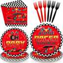 96pcs Race Car Baby Shower Decorations A Little Racer Is Revving Up Plates and Napkins Race Car Theme Tableware For Boys Baby Shower Birthday Party Decorations