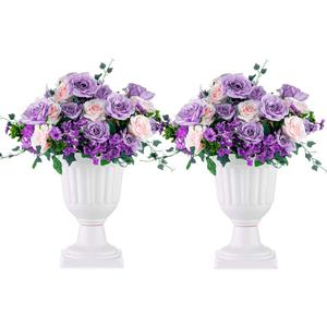 NUPTIO 2 Pcs Classic Urn Planter, 13.98 inch Plastic Outdoor Urn, Tall Pedestal Plastic Planter, Flower Pot for Garden Front Porch Door, 13.98 Inches Height- 2 Pcs