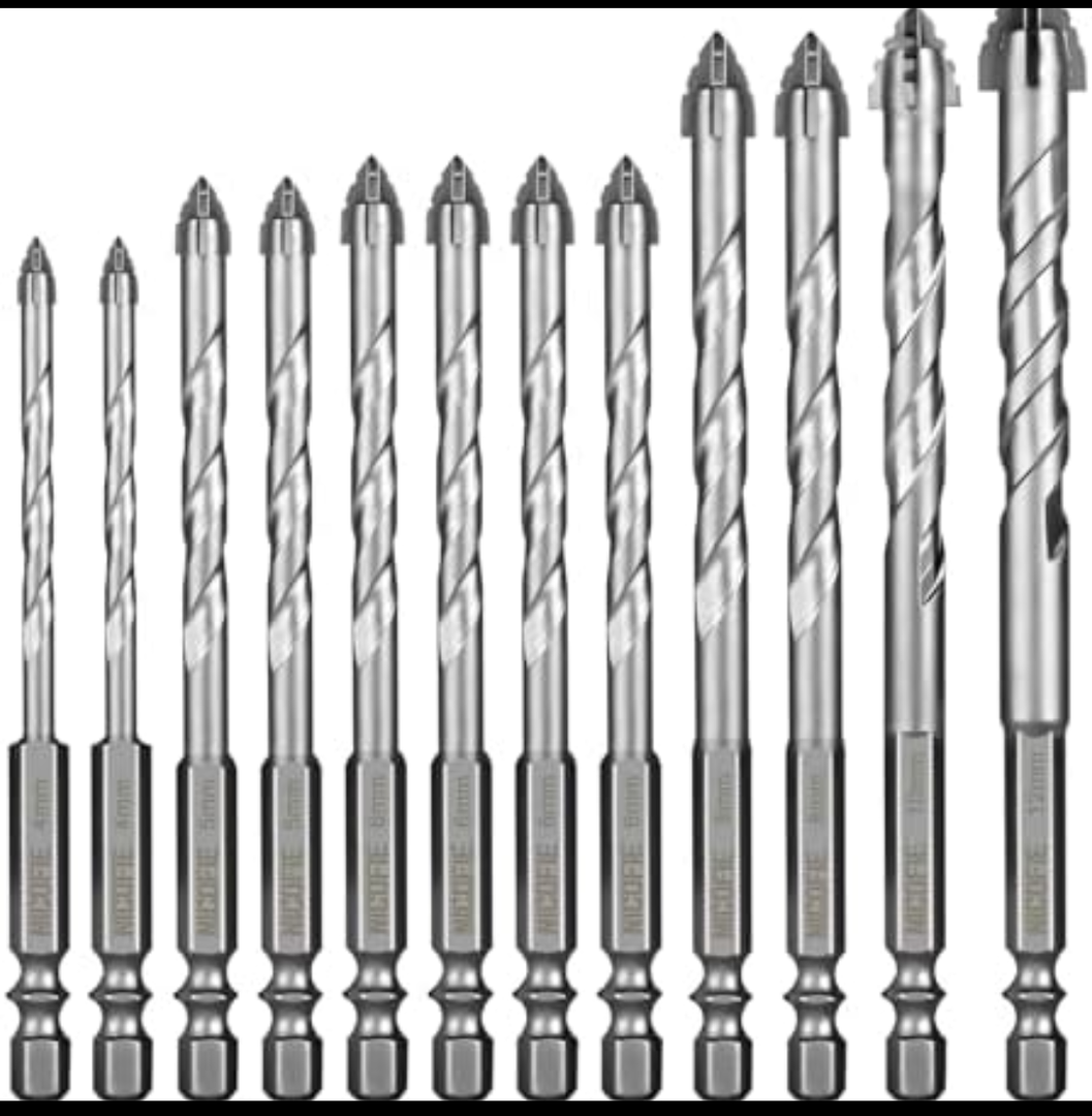 12 Pcs Concrete Carbide Drill Bits Set Hex Shank Masonry Cement Tile Drill Bit Set Hex Shank for Glass/Brick/Plastic/Wood/Procelain/Aluminium/Tile 5/32"-1/2"