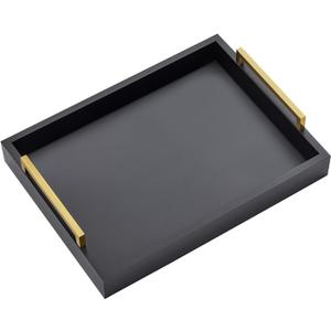16"x12" Serving Trays with Handles, Black Decorative Serving Tray, Ottoman Trays for, Living Room, Bathroom, and Outdoors Decorative Trays (Black)