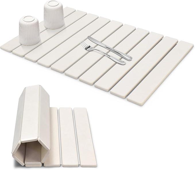 Large Dish Drying Mats for Kitchen Counter, 24"(L)×16"(W) Marble pattern, Drying Collapsible Dish Drying Mat