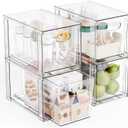 Yieach 4 Pack Large Stackable Storage Drawers,11Deep Under Cabinet Organizer,Baby Bottle Organizer,Clear Stacking Pull Out Drawer,Acrylic Storage Containers Bins for Organizing Snack,Medicine,Makeup