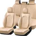 Coverado Full Set Leather Car Seat Covers, Waterproof Faux Leather Seat Covers, Beige Car Seat Protectors, 5 Seats, Universal Fit for Most Cars & SUVs-Beige
