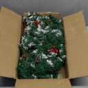 Pre-lit Christmas Garland 9FT with Lights, Battery Operated Xmas Garland with Snowy Cedar Cones & Red Berries, Christmas Decoration for Mantle, Fireplace, Stair Railing, Porch, Doorway, Indoor