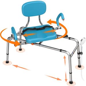 Sliding Shower Chair Tub Transfer Bench with Swivel Seat, 450lbs Shower Chair for Elderly and Disabled, Adjustable Height and Arms Width Bath Transfer Benches for Bathtub